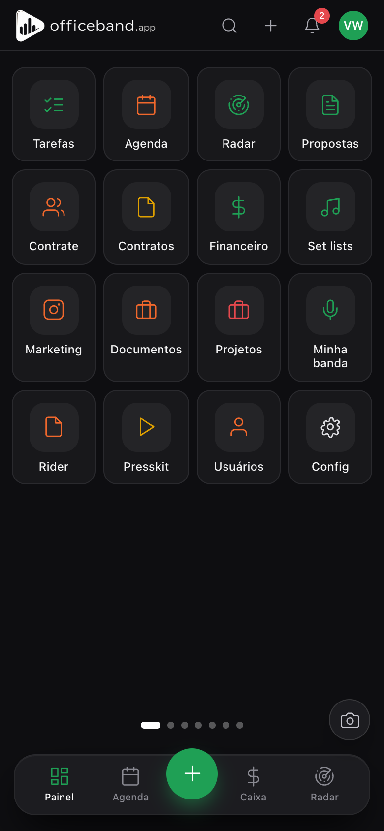 Painel do OfficeBand